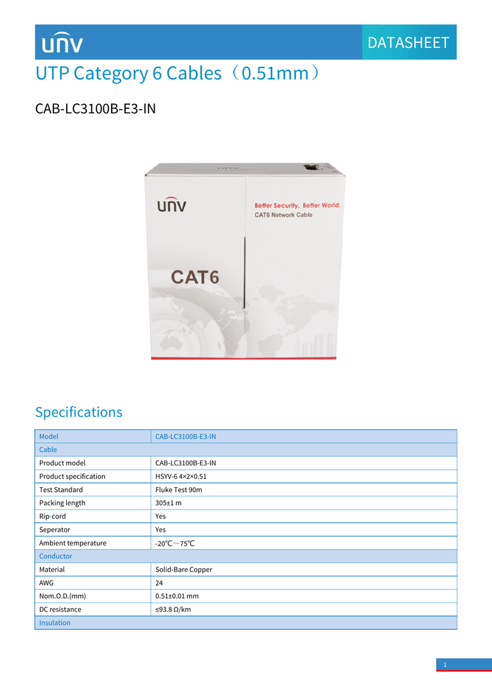 1000 ft Cat6e UTP Solid Cable – White, 600 MHz