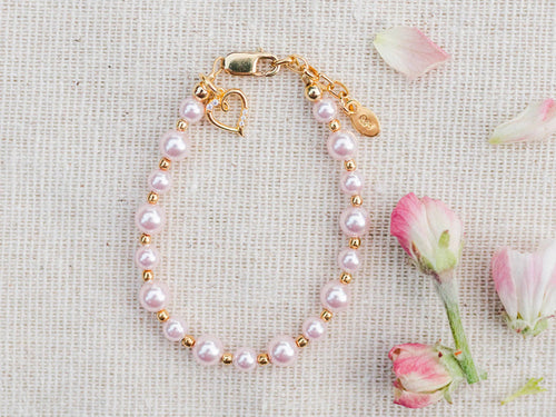 14K Gold-Plated Pink Pearl Baby Heart Bracelet Kids Jewelry
