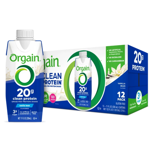 Single and case of 20g Clean Protein Shake - Vanilla Bean Flavor in the 12 Shakes Size
