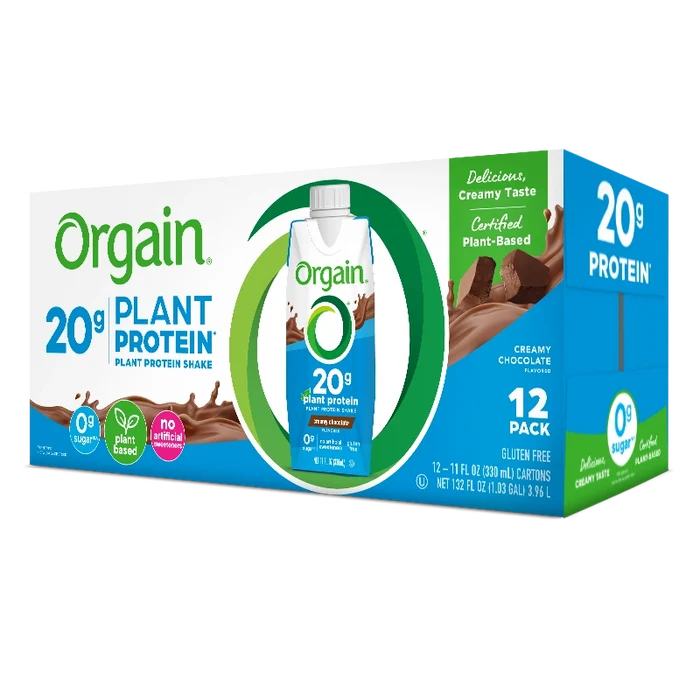 Angled Right side of 20g Plant-Based Protein Shake Creamy Chocolate Flavor