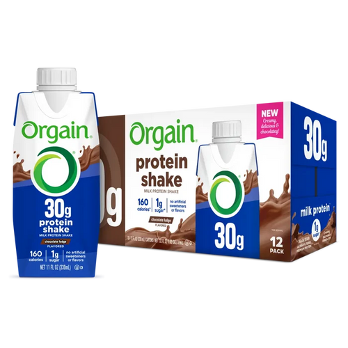 Front of 30g protein shake chocolate fudge flavor