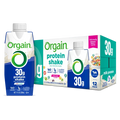 Front of Orgain 30g protein shake fruity cereal 12 pack and tetra