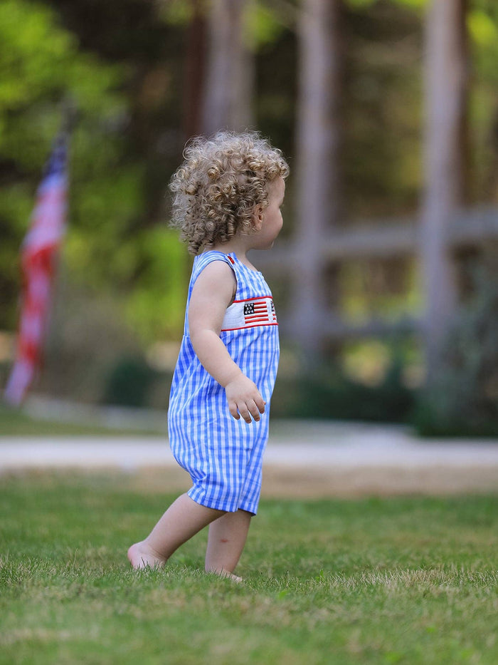 4th of july Flag Embroidery Smocking Boys Romper