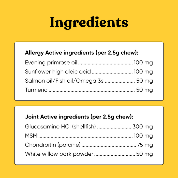 Embark allergy supplement for dogs and joint supplement for dogs ingredients