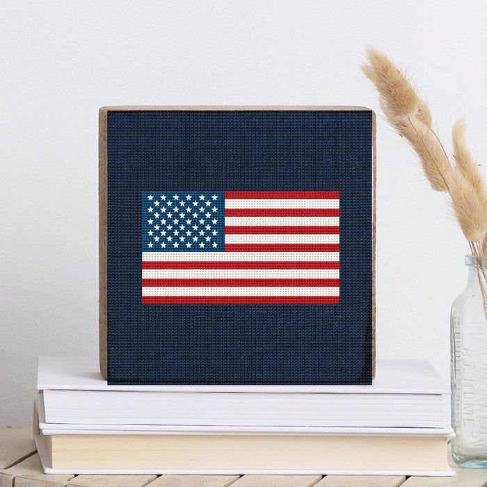 American Flag Needlepoint Block Sign