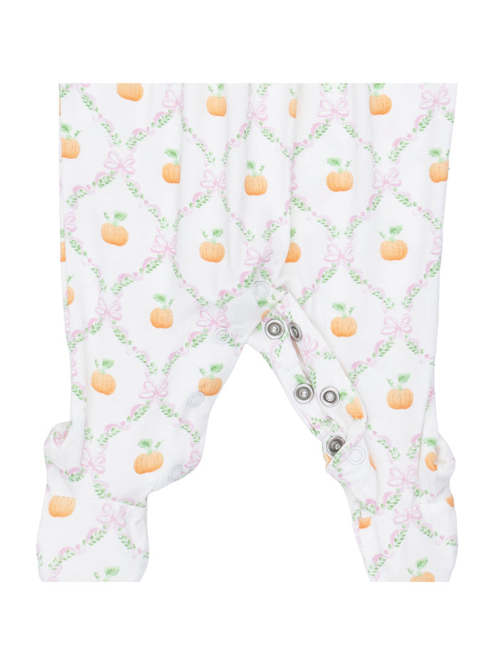 Angel Dear Pretty Pumpkin Trellis footie snap closure detail