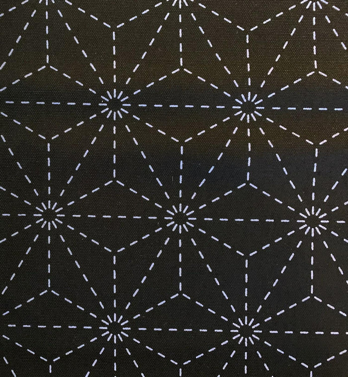 Olympus - Asanoha Stars Pre-Printed Sashiko Cotton Fabric - Black