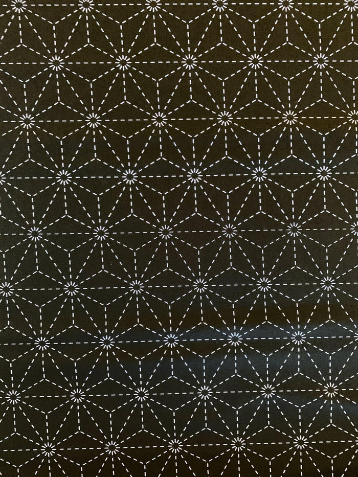 Olympus - Asanoha Stars Pre-Printed Sashiko Cotton Fabric - Black