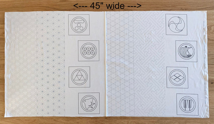 Ayatex - Family Crests Sashiko Fabric Panel - Black Blue Beige