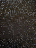 Ayatex - Patterned Blocks and Circles Pre-Printed Sashiko Cotton Fabric - Black/Navy/Beige