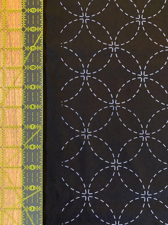 Olympus - Shippou Pre-Printed Sashiko Cotton Fabric - Black