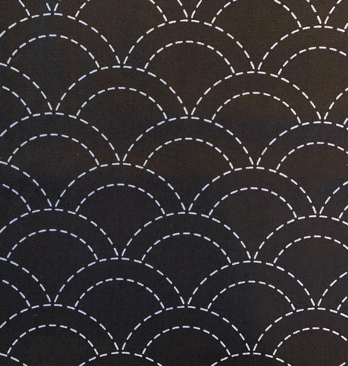 Olympus - Waves Pre-Printed Sashiko Cotton Fabric - Black