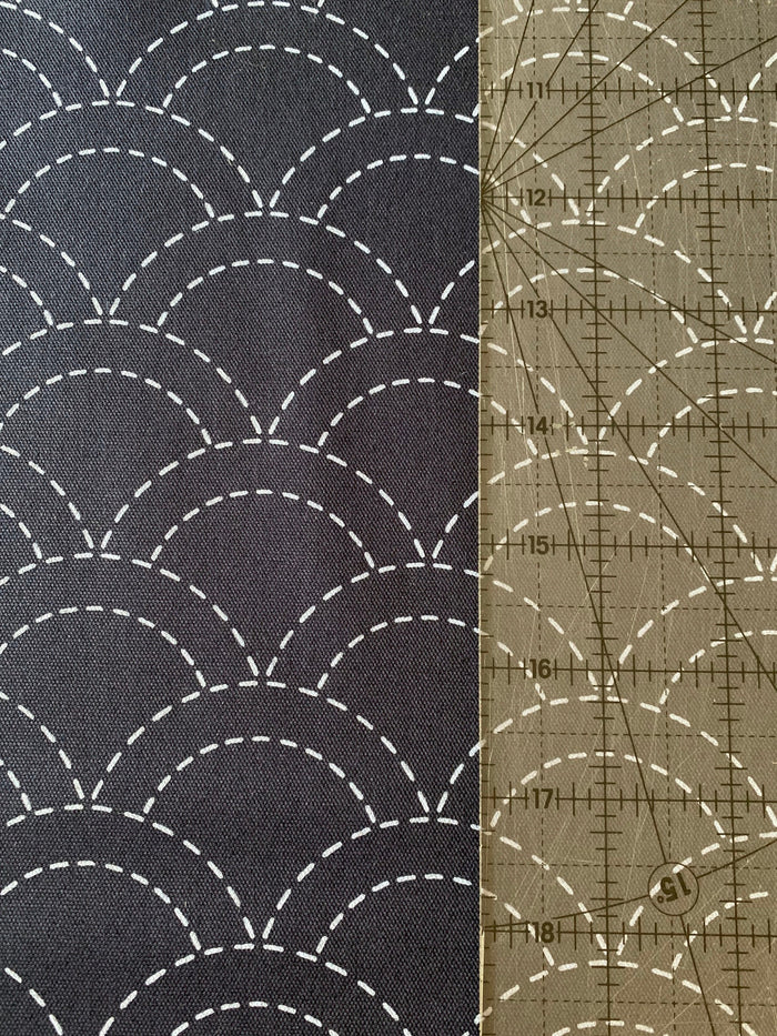 Olympus - Waves Pre-Printed Sashiko Cotton Fabric - Navy