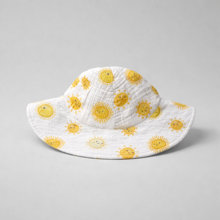 Baby Happy Sun Print Bucket Hat – Soft Cotton Toddler Sun Hat