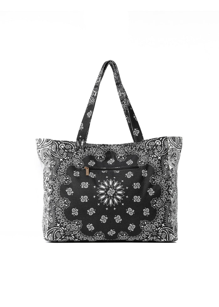 Bandana Print Canvas Tote -Bailey Black/White