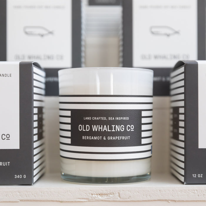 Front of Bergamot & Grapefruit Candle on retail display