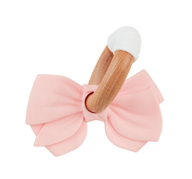 Blush Pink or White Bow Wooden Baby Teether