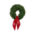 Boxwood wreath with personalized sash — custom name or monogram, home and front door decor