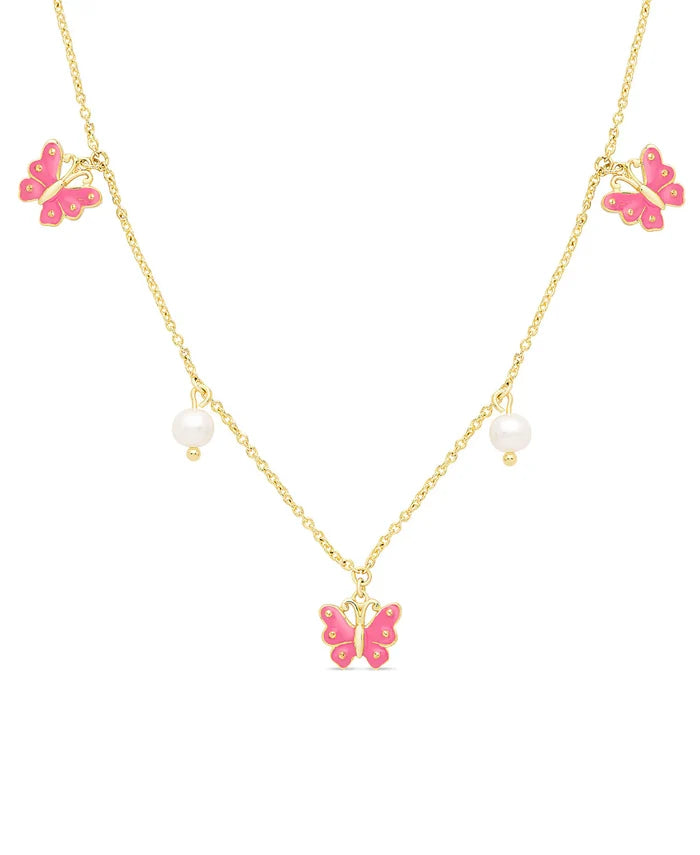 Butterfly And Freshwater Pearl Charms Necklace