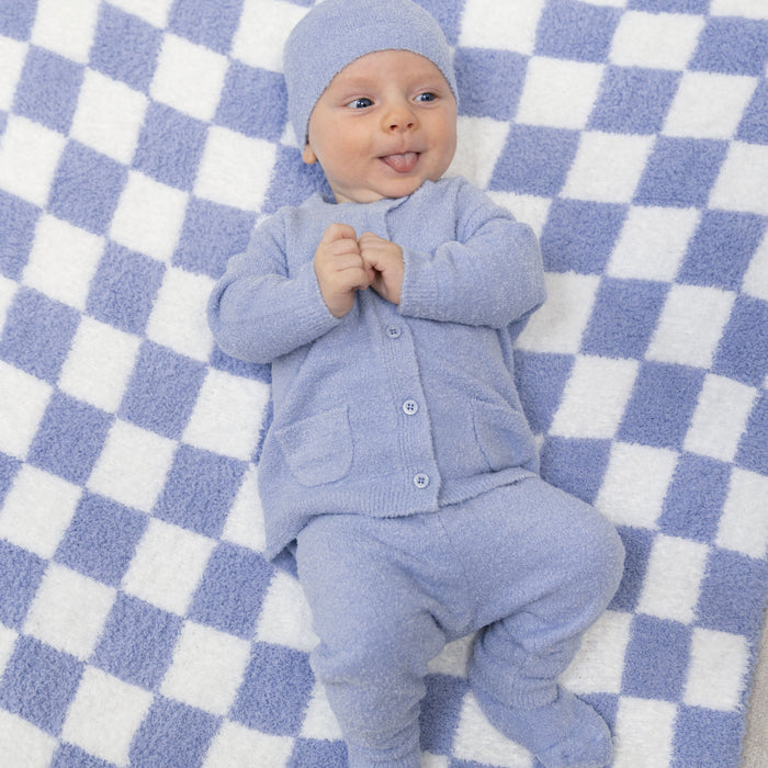 Chenille - Dusty Blue Button Down Cardigan Set