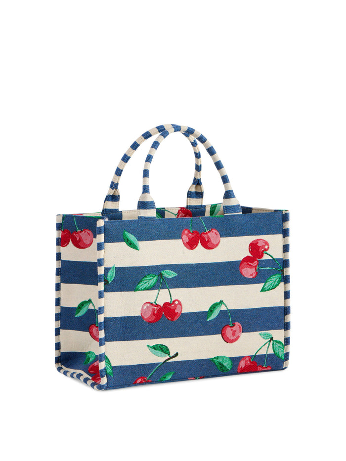 CHERRY STRIPE JACQUARD TOTE,NAVY