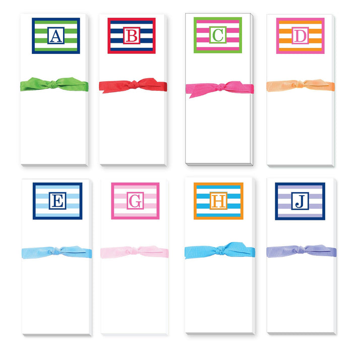 Classic stripe skinnie initial notepad — personalized stationery, fun gift for her