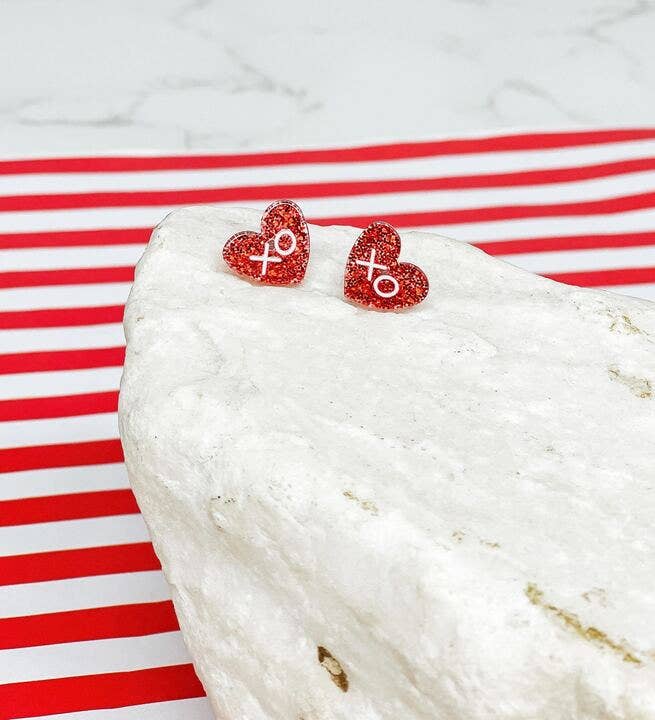 Clear resin glitter heart stud earrings — fun Valentine's Day and birthday jewelry