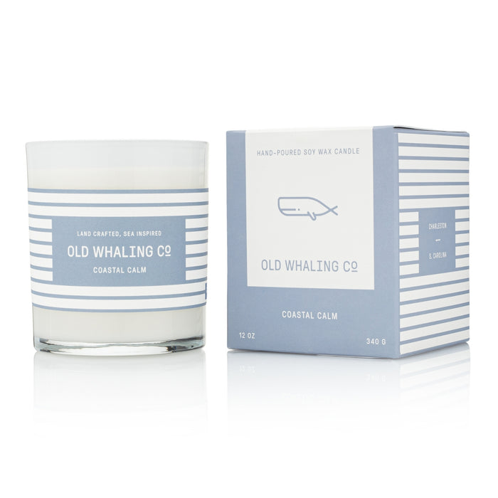 Coastal Calm Candle and packaging on white background