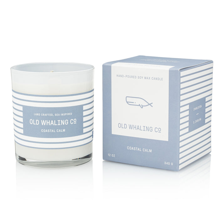 Coastal Calm Candle and packaging on white background