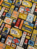 Cosmo - Japanese Business Signs Cotton Oxford Canvas Fabric - Black