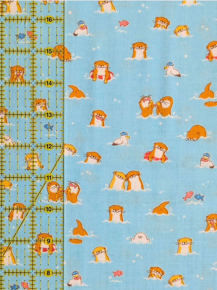 Cosmo - Little Otters Cotton Double Gauze Fabric - Blue