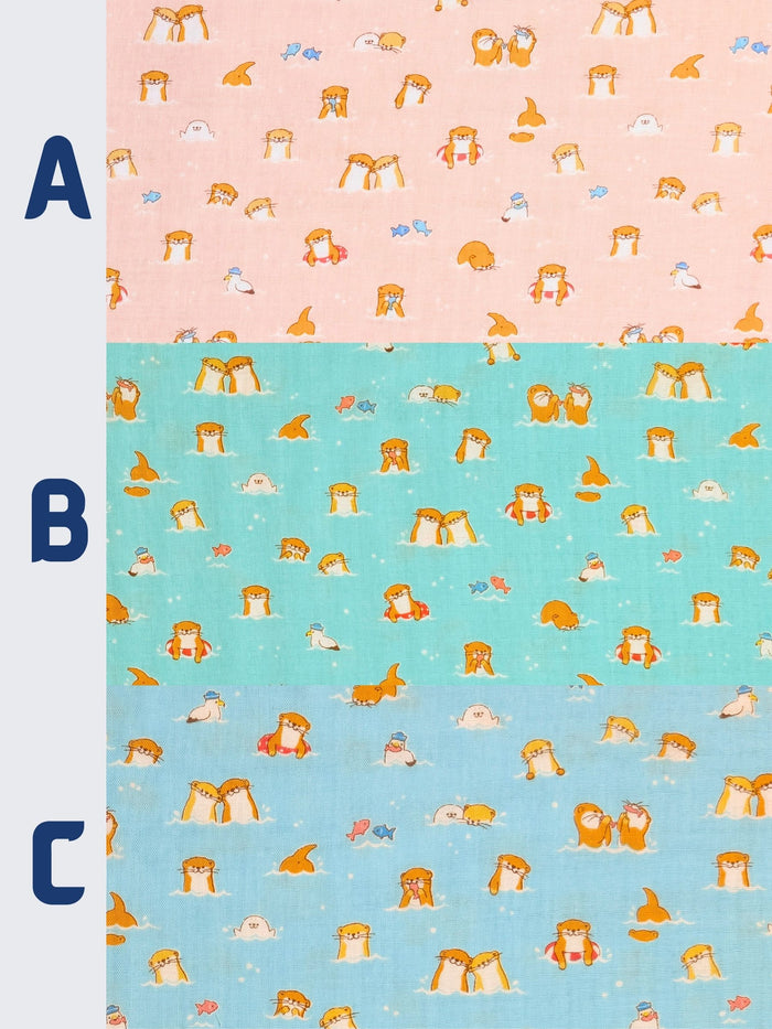 Cosmo - Little Otters Cotton Double Gauze Fabric - Blue