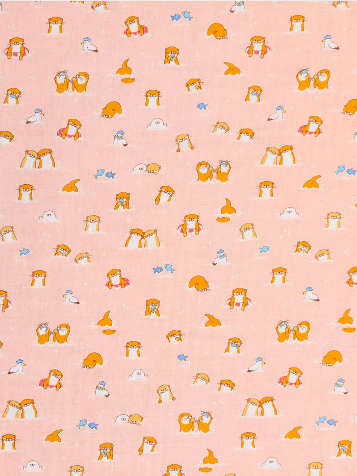 Cosmo - Little Otters Cotton Double Gauze Fabric - Pink