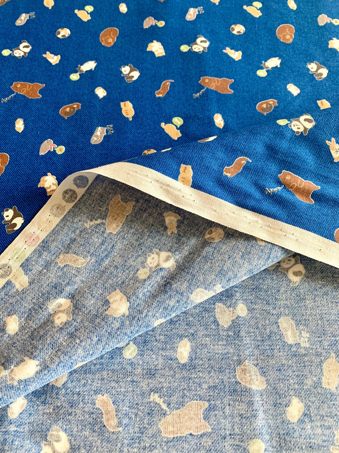 Cosmo - SALE Napping Animals Cotton Fabric - Denim Blue