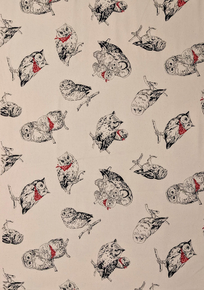 Cosmo - Owls in Bandanas Cotton Oxford - Beige