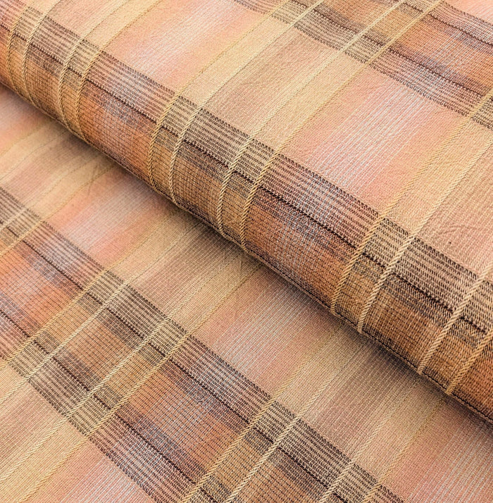 Cosmo plaid Japanese yarn dyed cotton taupe fabric AY77000-4 B beige & pink