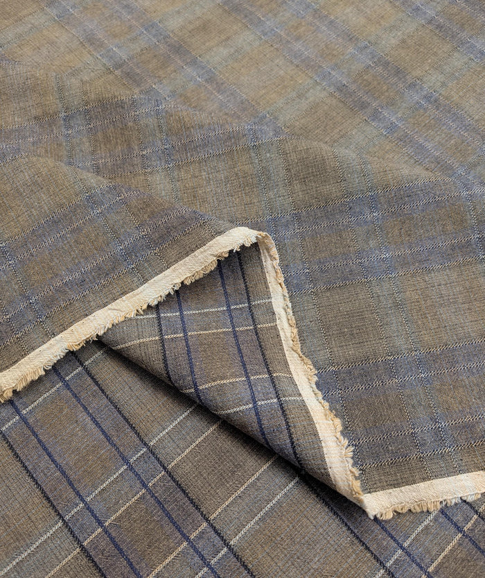 Cosmo plaid Japanese yarn dyed cotton taupe fabric AY77000-4 E gray & blue