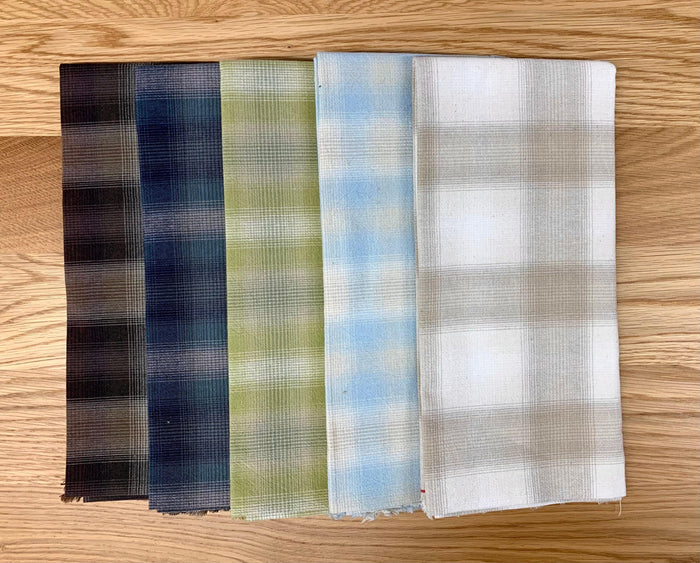 PRE-CUT Cosmo Japanese yarn dyed cotton taupe fabric half meter large plaid