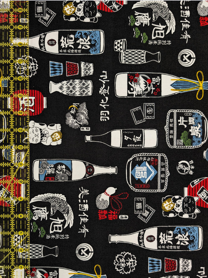 Cosmo - Sake Time Cotton Oxford Canvas Fabric - Black