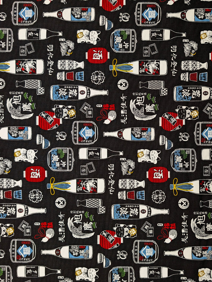 Cosmo - Sake Time Cotton Oxford Canvas Fabric - Black