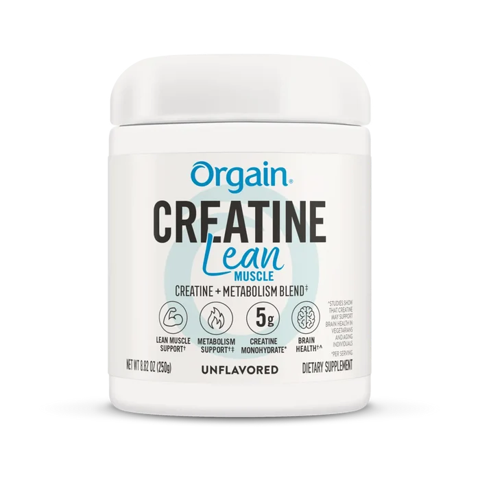Orgain Creatine Lean Muscle supplement container on a white background