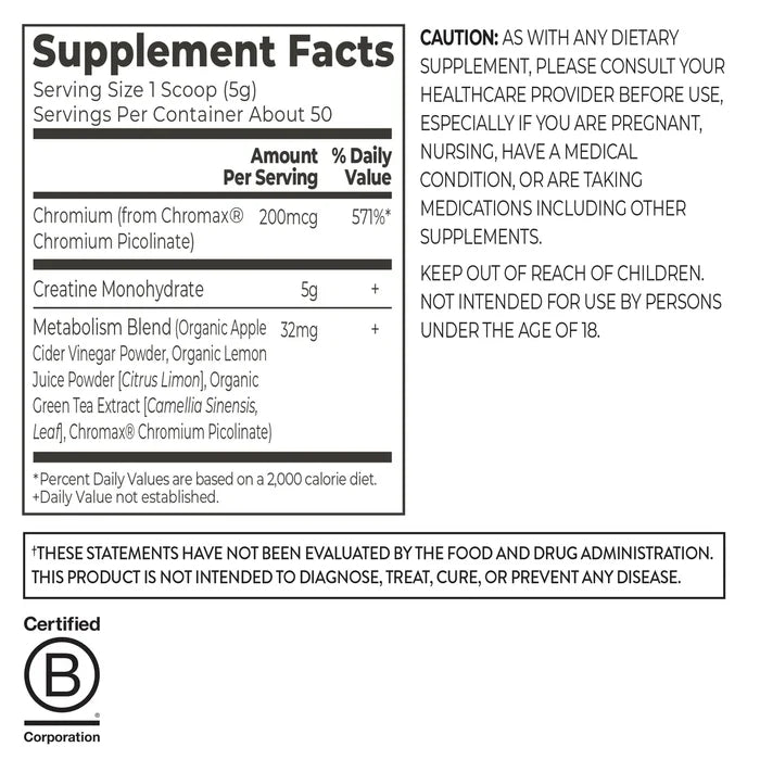 Nutrition Fact Panel for Creatine Lean Muscle