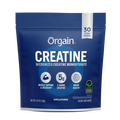 A blue stand-up pouch of Orgain Creatine Micronized Creatine Monohydrate, 30 stick packs, on a white background.
