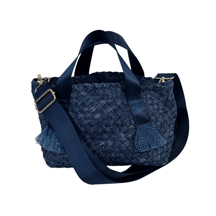 Darcy Woven Denim Tote w/ Self Handles w/ Crossbody Strap