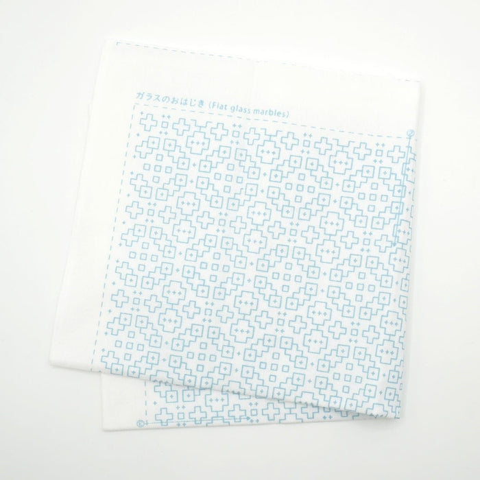 Daruma - Flat Glass Marbles Cotton Sashiko Fukin Sampler Cloth - White