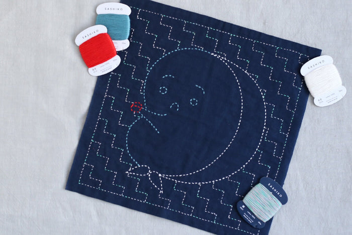 Daruma - Hyottoko Cotton Sashiko Fukin Sampler Cloth - Blue or White