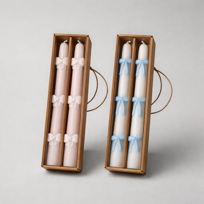 Decorative Bow Taper Candles Set – Pink or Blue Ribbon Candles Gift Set