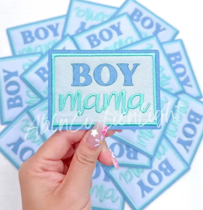 DEFECT boy mama blue glitter embroidery hat patch iron on