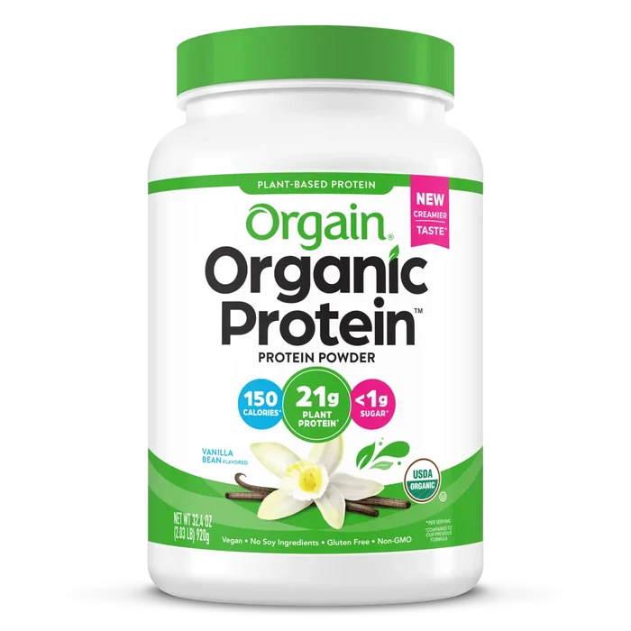 Front of Organic Protein Plant Based Protein Powder - Vanilla Bean Flavor in the 2.03lb Canister Size