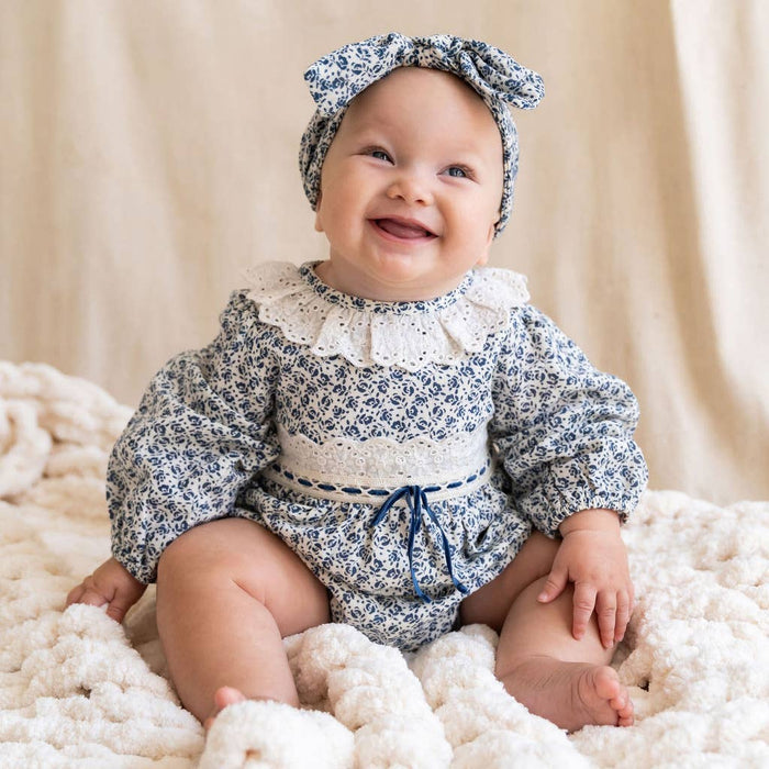 Floral Print & Lace Baby Girl Romper